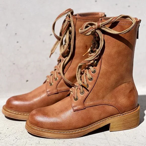 BEAST FASHION Tan Leather Combat Boots - Picture 13 of 13